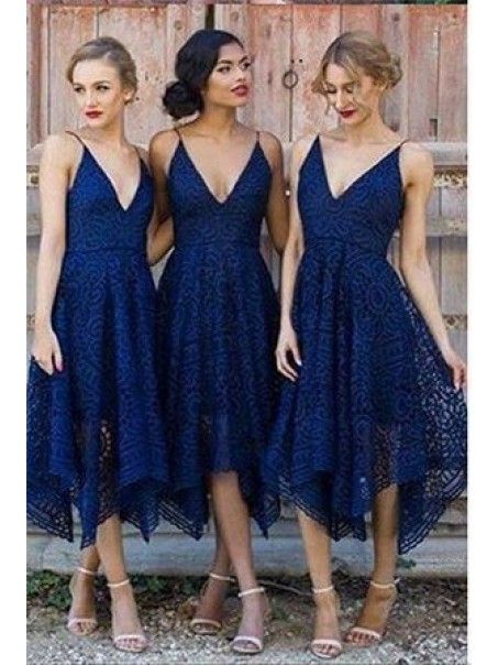 navy blue lace bridesmaid dresses short ...